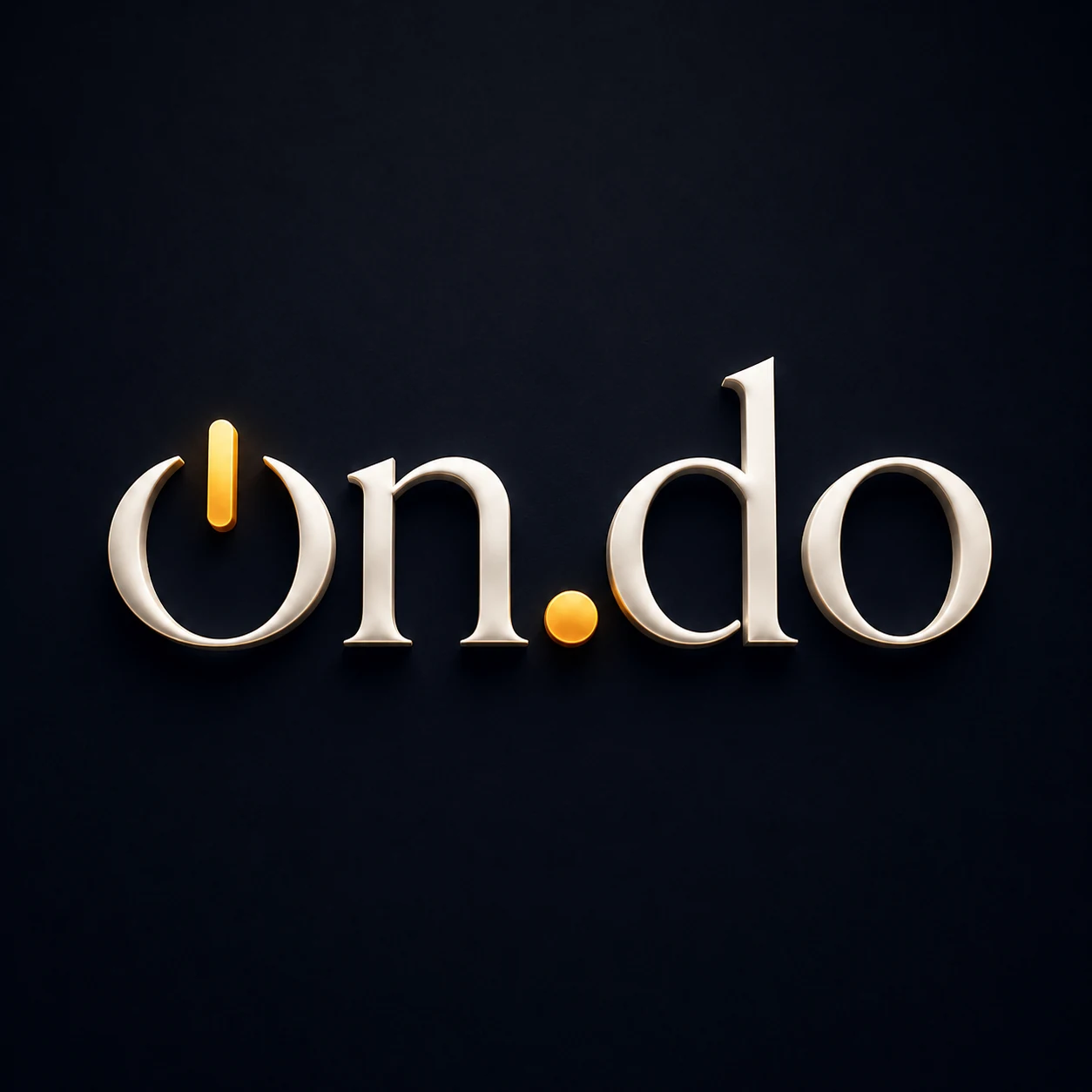 ondo 워드마크 — 전원 기호가 첫 글자 o를 대신하고, 앰버 바가 위로 돌출한다